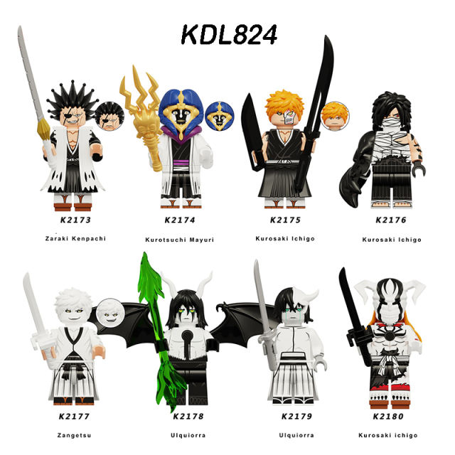 KDL824 Bleach Anime Zaraki Kenpachi Minifigs Building Blocks Ulquiorra Ichigo Cartoon Weapons Boomerang Bricks Children Toys Gifts