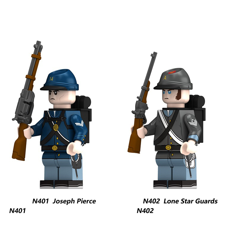 N401 N402 American Civil War Soldiers Action Figures Joseph Pierce Army Lone Star Guards Troops Building Blocks Weapons Gun Toys Boys
