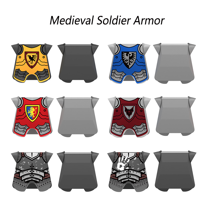 MOC Medieval Red Lion Black Eagle Knights Armor Building Block Military Castle Soldier Figures Accessories Weapons Children Gift Toy