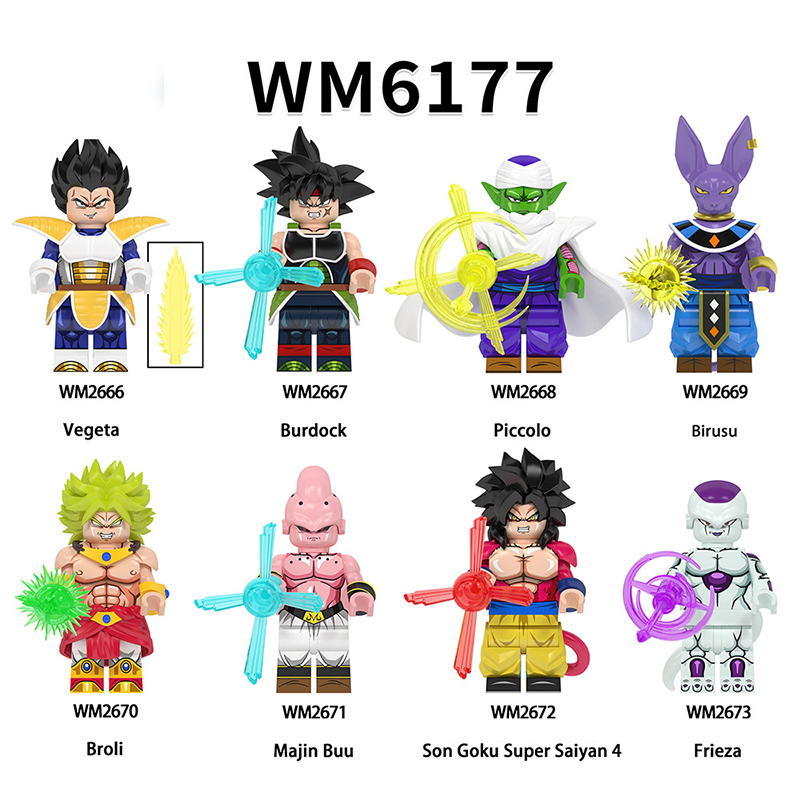WM6177 Japan Anime Goku Vegeta Piccolo Building Blocks Broly Burdock Minifigs Frieza Beerus Majin Action Figures Children Gifts