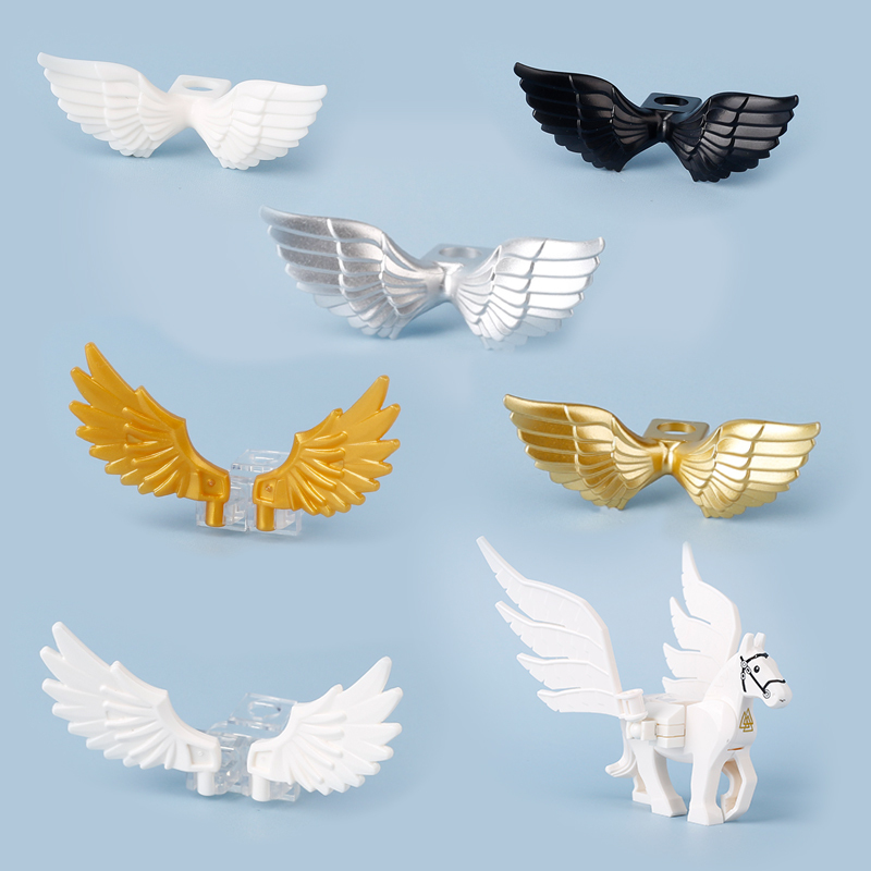 MOC Angle Chrome Golden Wings Building Blocks Kit Plating Shiny Feather Animals Flying Horse Blocks Assemble Toys Compatible