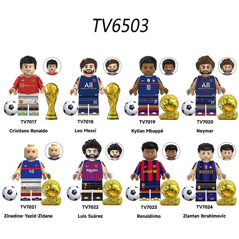 TV6503 Football Players Star Leo Messi Neymar Anime Minifigs Building Blocks World Cup Luis Suarez Cartoon Boys Toys Gifts Children
