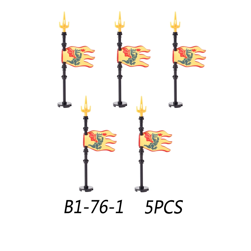 MOC Medieval Wolf Flag Building Blocks Rome Kit Eagle Knights Banner Stand Lion Castle Accessories DIY Bricks Toys Children Gift