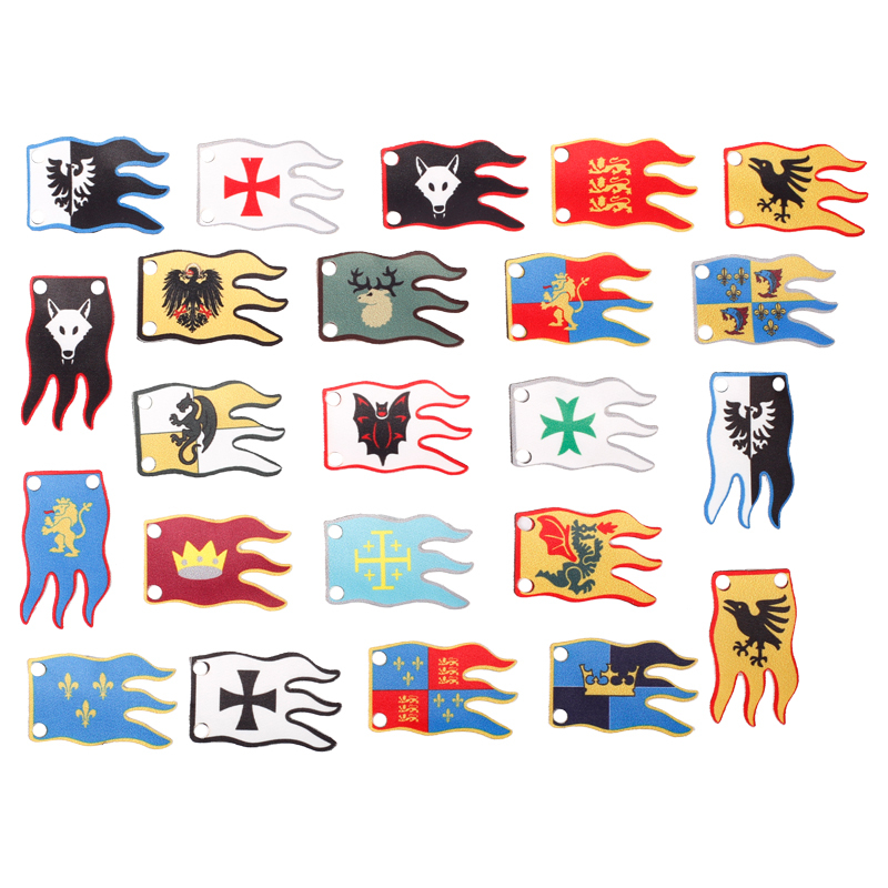 MOC Medieval Wolf Flag Building Blocks Rome Kit Eagle Knights Banner Stand Lion Castle Accessories DIY Bricks Toys Children Gift