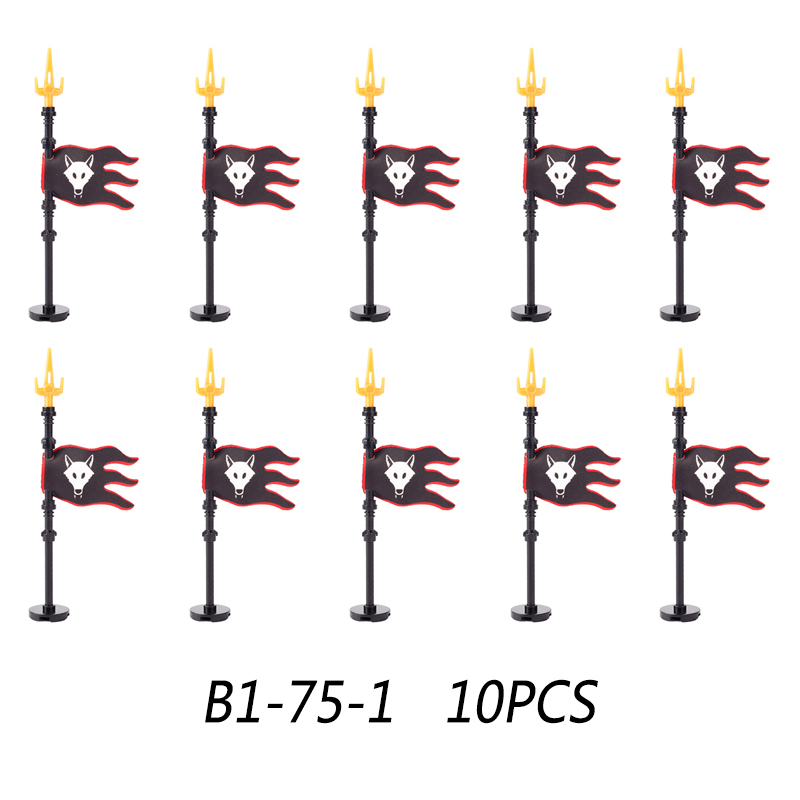 MOC Medieval Wolf Flag Building Blocks Rome Kit Eagle Knights Banner Stand Lion Castle Accessories DIY Bricks Toys Children Gift