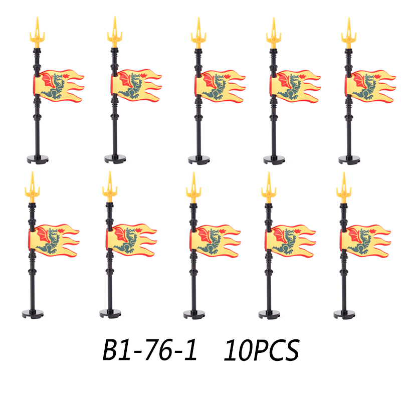 MOC Medieval Wolf Flag Building Blocks Rome Kit Eagle Knights Banner Stand Lion Castle Accessories DIY Bricks Toys Children Gift