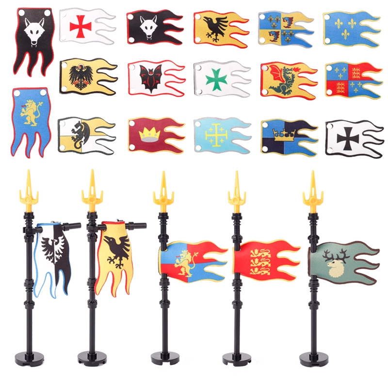 MOC Medieval Wolf Flag Building Blocks Rome Kit Eagle Knights Banner Stand Lion Castle Accessories DIY Bricks Toys Children Gift