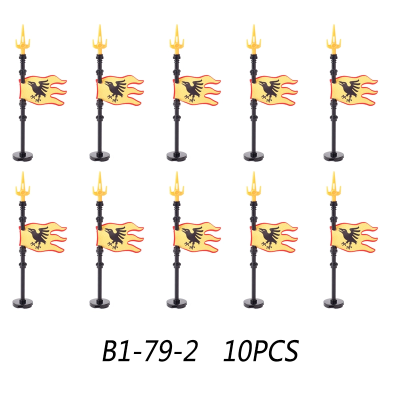 MOC Medieval Wolf Flag Building Blocks Rome Kit Eagle Knights Banner Stand Lion Castle Accessories DIY Bricks Toys Children Gift