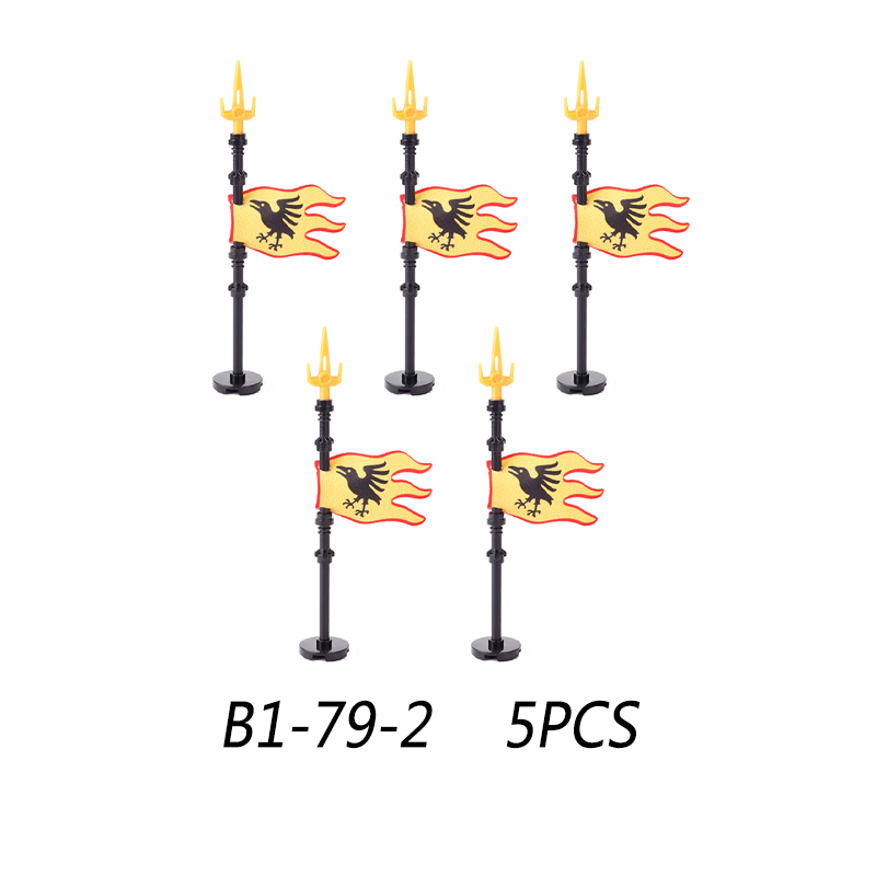 MOC Medieval Wolf Flag Building Blocks Rome Kit Eagle Knights Banner Stand Lion Castle Accessories DIY Bricks Toys Children Gift