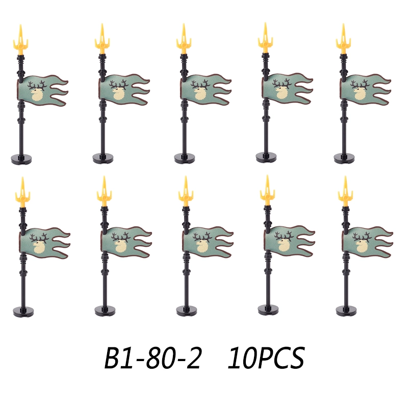 MOC Medieval Wolf Flag Building Blocks Rome Kit Eagle Knights Banner Stand Lion Castle Accessories DIY Bricks Toys Children Gift