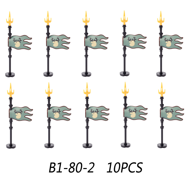 MOC Medieval Wolf Flag Building Blocks Rome Kit Eagle Knights Banner Stand Lion Castle Accessories DIY Bricks Toys Children Gift