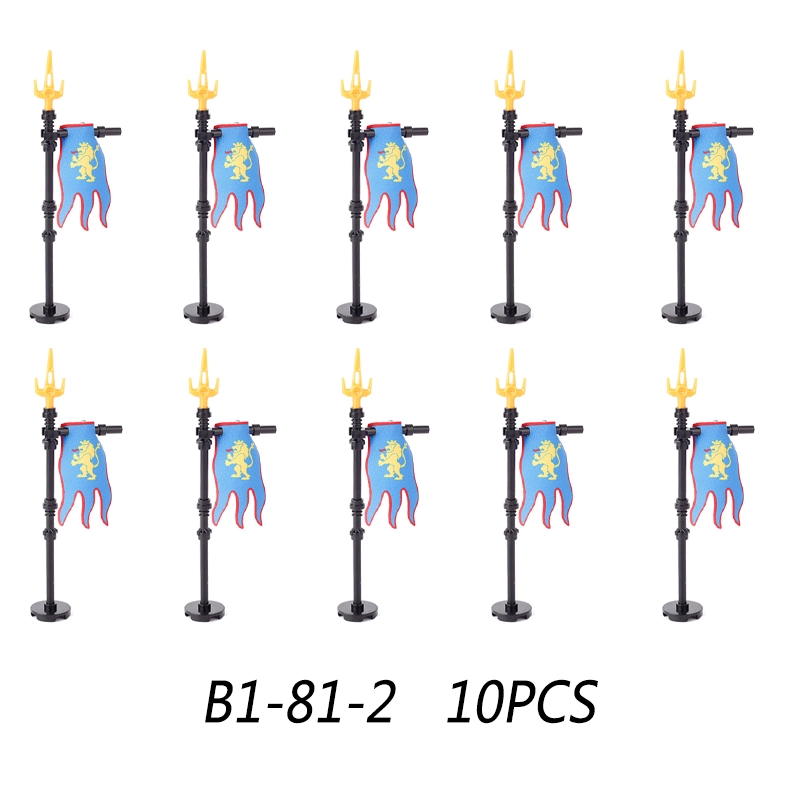 MOC Medieval Wolf Flag Building Blocks Rome Kit Eagle Knights Banner Stand Lion Castle Accessories DIY Bricks Toys Children Gift