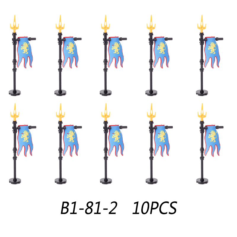 MOC Medieval Wolf Flag Building Blocks Rome Kit Eagle Knights Banner Stand Lion Castle Accessories DIY Bricks Toys Children Gift