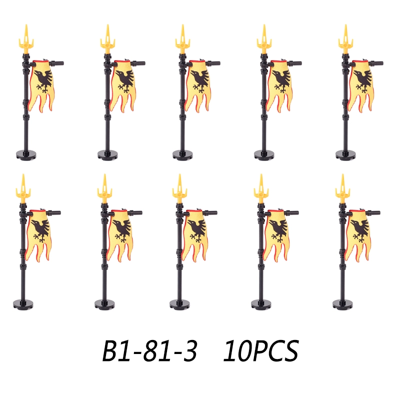 MOC Medieval Wolf Flag Building Blocks Rome Kit Eagle Knights Banner Stand Lion Castle Accessories DIY Bricks Toys Children Gift