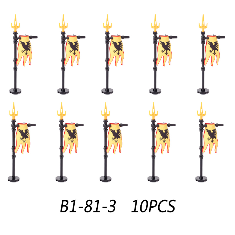 MOC Medieval Wolf Flag Building Blocks Rome Kit Eagle Knights Banner Stand Lion Castle Accessories DIY Bricks Toys Children Gift