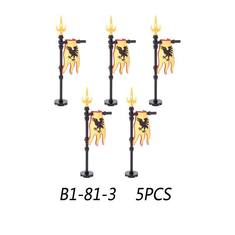 MOC Medieval Wolf Flag Building Blocks Rome Kit Eagle Knights Banner Stand Lion Castle Accessories DIY Bricks Toys Children Gift
