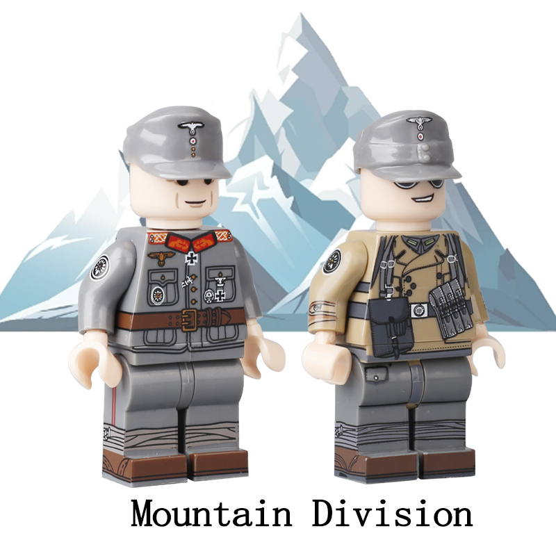 WW2 German Defense Force Minifigs Building Blocks First Mountain Infantry Division Army Weapon Soldier Figures Parts Bricks Toys