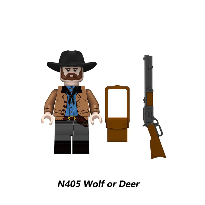 N403-408 Medieval Military US West Cowboy Action Figures Wolf Or Deer Police Detective Weapon Helmet Army Children Gifts Toys