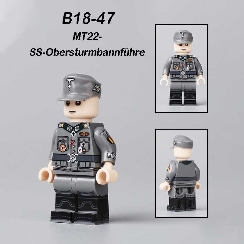 WW2 German Defense Force Minifigs Building Blocks First Mountain Infantry Division Army Weapon Soldier Figures Parts Bricks Toys