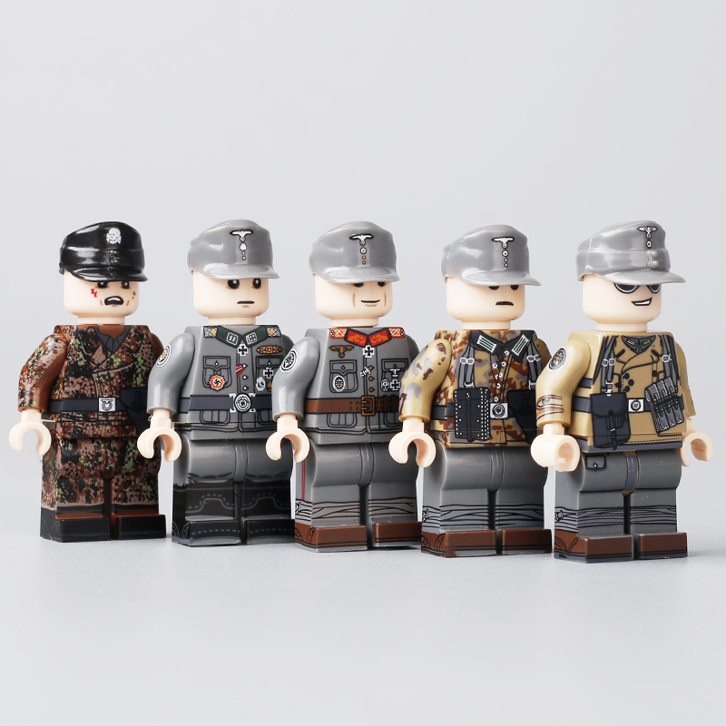 WW2 German Defense Force Minifigs Building Blocks First Mountain Infantry Division Army Weapon Soldier Figures Parts Bricks Toys