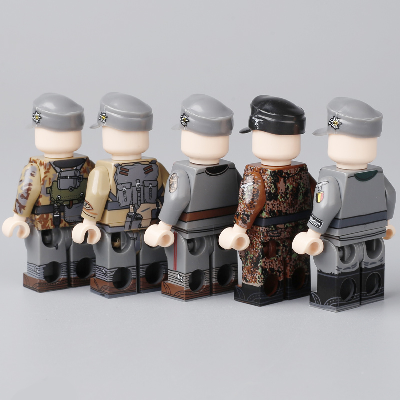 WW2 German Defense Force Minifigs Building Blocks First Mountain Infantry Division Army Weapon Soldier Figures Parts Bricks Toys