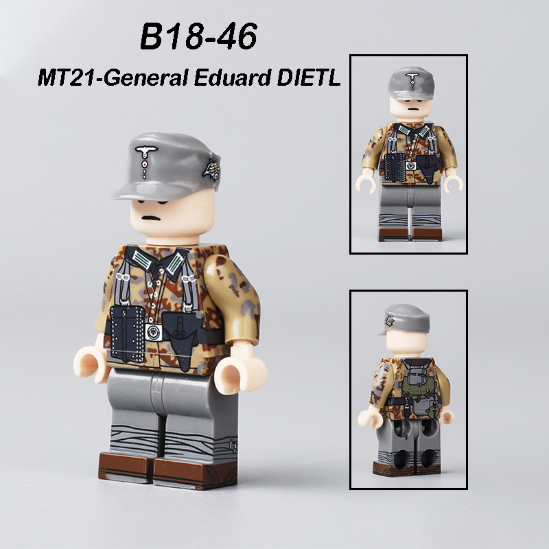 WW2 German Defense Force Minifigs Building Blocks First Mountain Infantry Division Army Weapon Soldier Figures Parts Bricks Toys