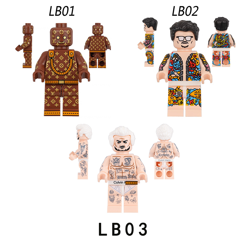 LB01 LB02 LB03 Louis Vuitton Famous Minifigs Building Blocks Tattood Men Action Figures LV Model Children Toys Gifts Compatible