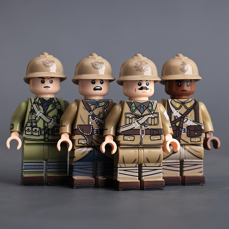  WW2 Military French Lieutenant Sliders Building Blocks Senegalese Infantry Minifigs Army Medical Captain War Bricks Toy Gifts
