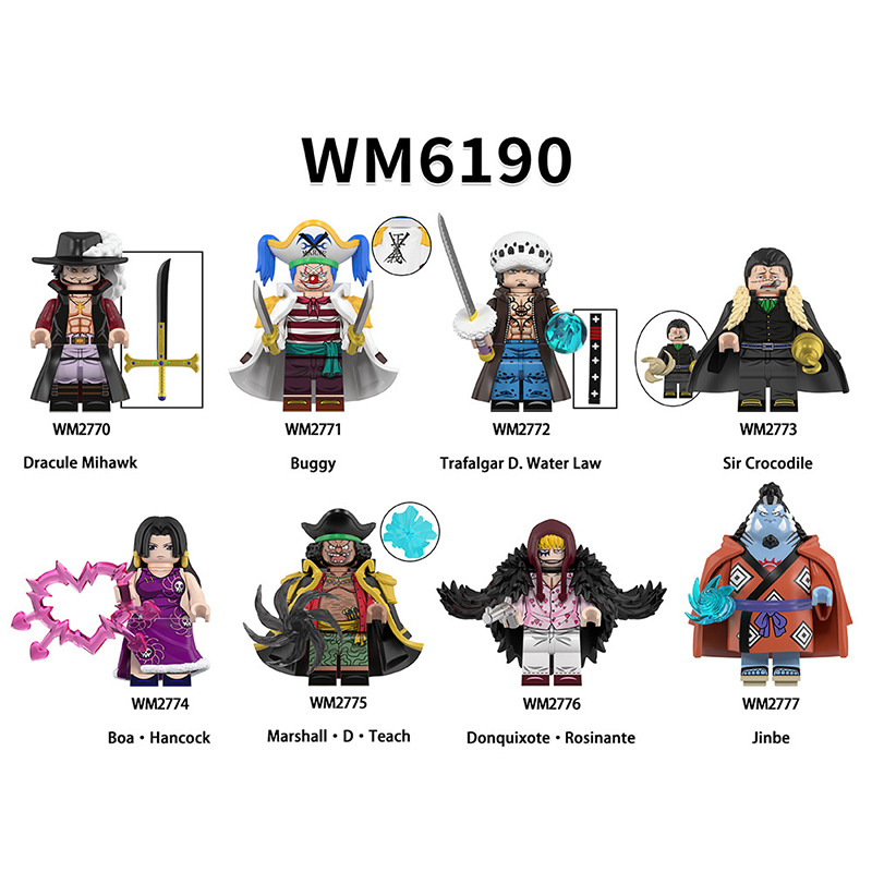 WM6190 One Piece Japanese Buggy Sir Crocodile Action Figures Jinbe Hancock Building Blocks Yamato Minifigs Cartoon Children Gift