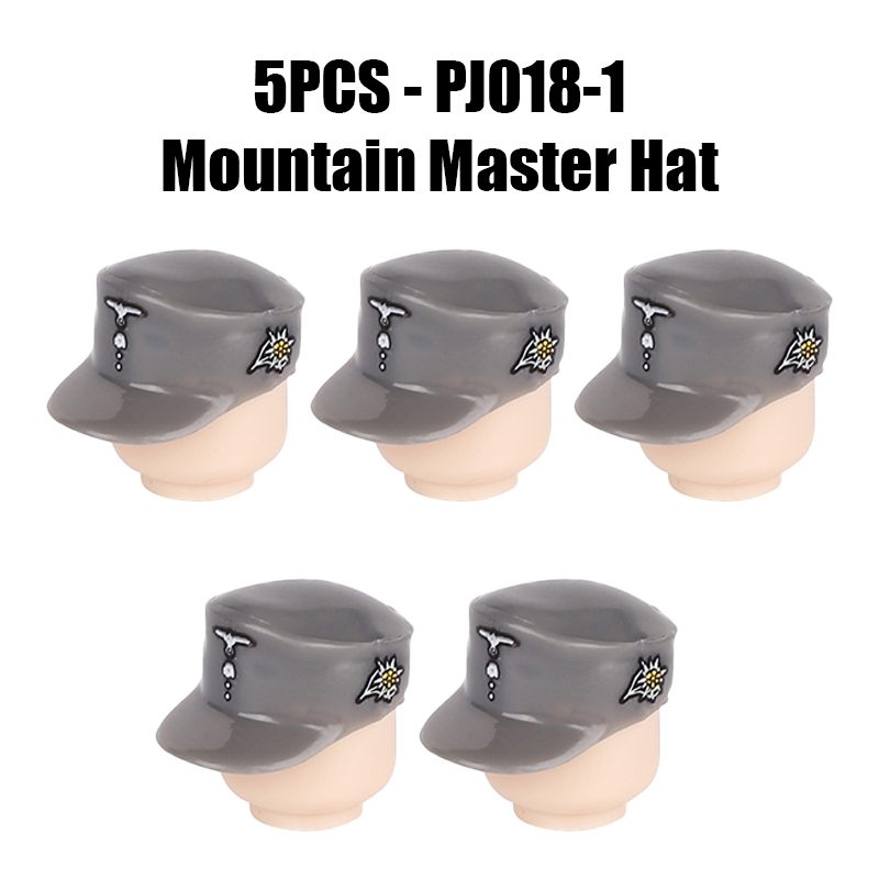 WW2 German Mountain Division Officer Hat Minifigs Building Blocks First SS Army Weapon Soldier Figures Parts Bricks Toys Compatible