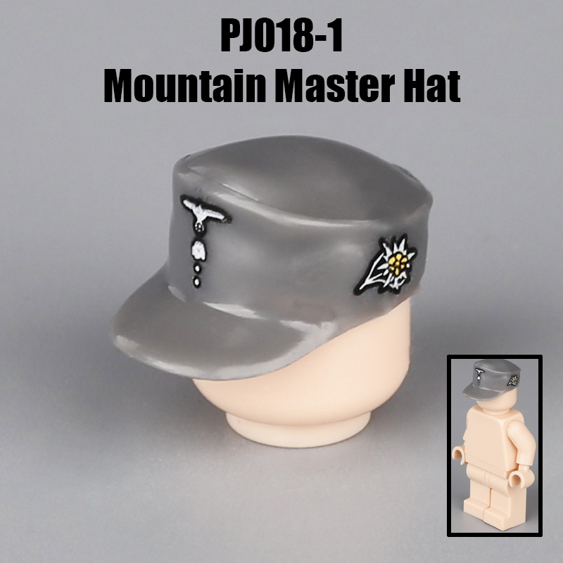 WW2 German Mountain Division Officer Hat Minifigs Building Blocks First SS Army Weapon Soldier Figures Parts Bricks Toys Compatible