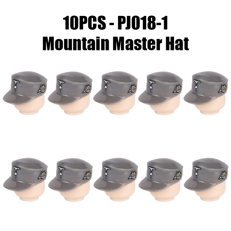 WW2 German Mountain Division Officer Hat Minifigs Building Blocks First SS Army Weapon Soldier Figures Parts Bricks Toys Compatible