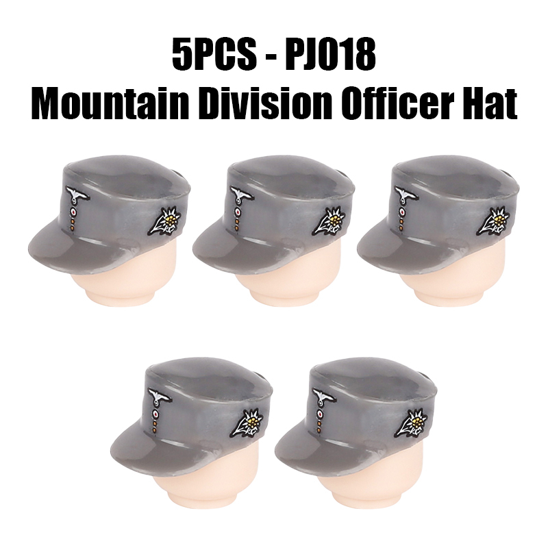 WW2 German Mountain Division Officer Hat Minifigs Building Blocks First SS Army Weapon Soldier Figures Parts Bricks Toys Compatible