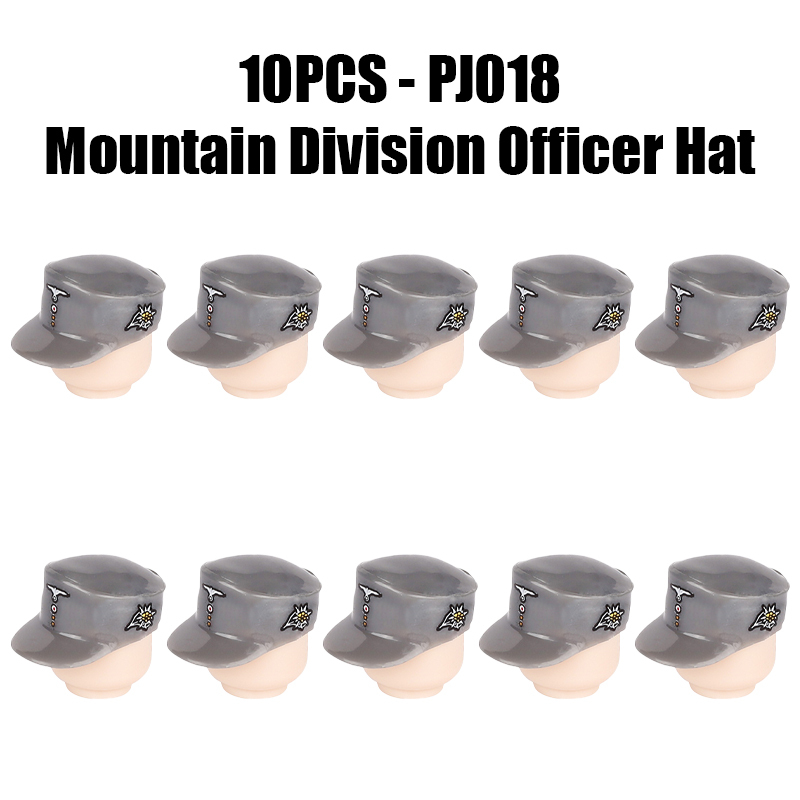 WW2 German Mountain Division Officer Hat Minifigs Building Blocks First SS Army Weapon Soldier Figures Parts Bricks Toys Compatible