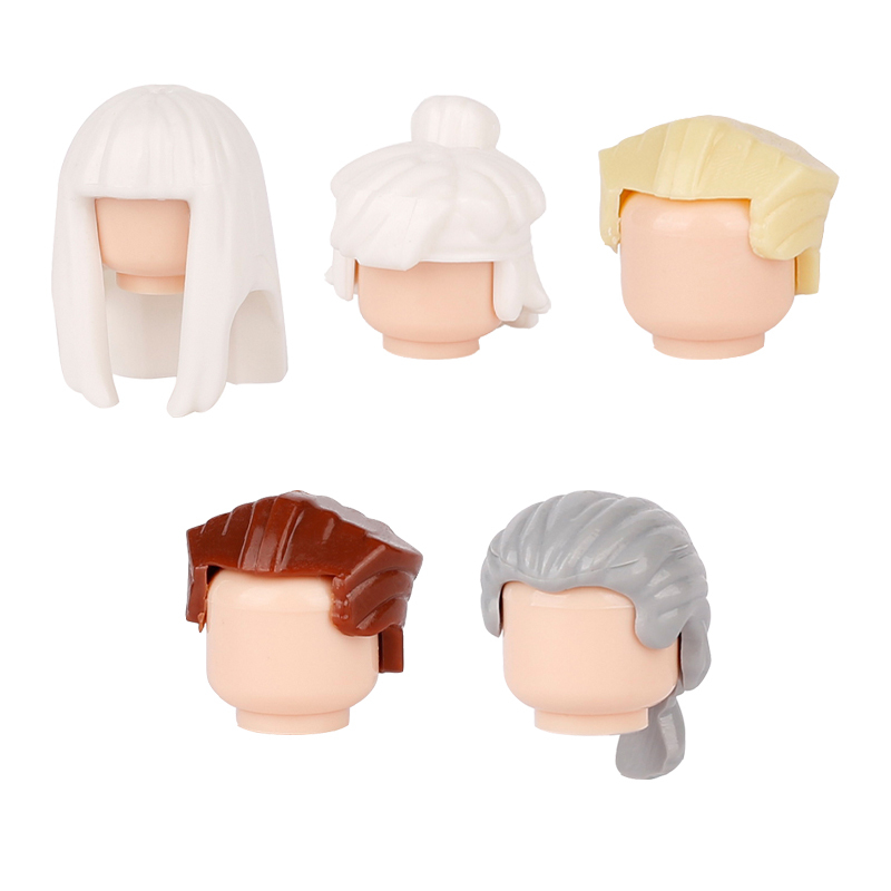MOC City Hair Accessories Building Blocks Compatible Figure Body Parts Brown Black Blond Head DIY Bricks Toys Children Gift