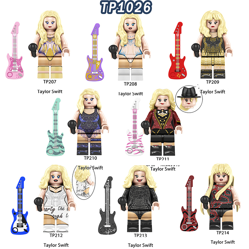 TP1026 Celebrity Stars Taylor Swift Minifigs Building Blocks Pink Action Figures Cartoon Children Gifts Girls Birthday Collection Toys