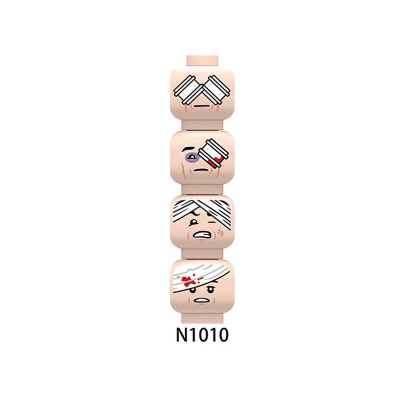 N1008-1011 MOC City Minifigs Face Emotion Head Body Parts Building Blocks Injure Soldiers Expression Accessories DIY Bricks Model Toys