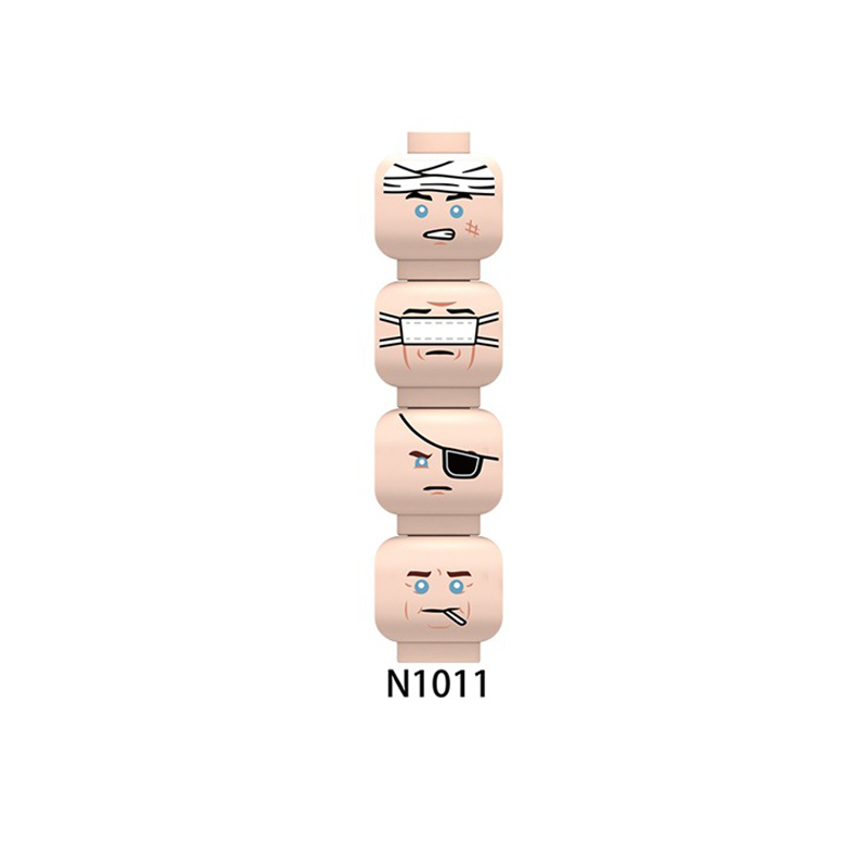 N1008-1011 MOC City Minifigs Face Emotion Head Body Parts Building Blocks Injure Soldiers Expression Accessories DIY Bricks Model Toys