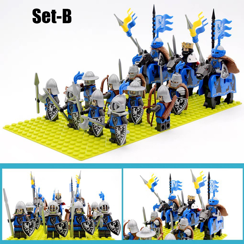 Medieval Knights Pouki Rider Army Minifigs Building Blocks Queen Weapon Soldiers Red Lion Legion Shield Model Children Toys Gifts