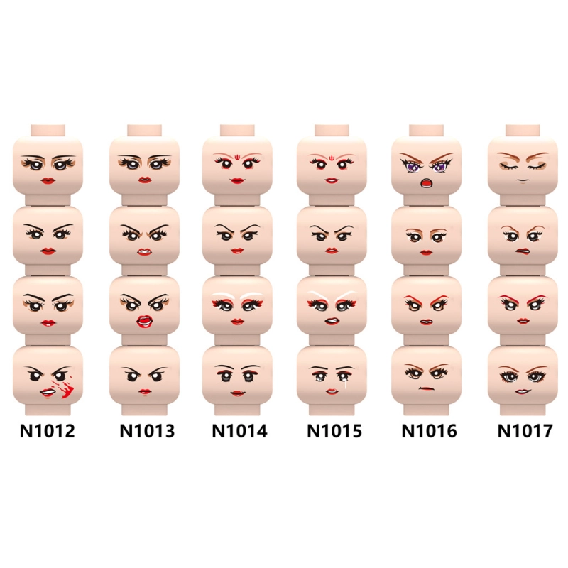 N1012-1017 MOC City Minifigs Girls Face Emotion Head Body Parts Building Blocks Soldiers Expression Accessories DIY Bricks Model Toys