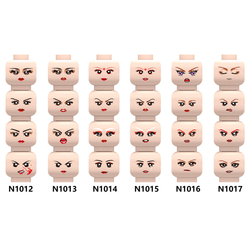 N1012-1017 MOC City Minifigs Girls Face Emotion Head Body Parts Building Blocks Soldiers Expression Accessories DIY Bricks Model Toys