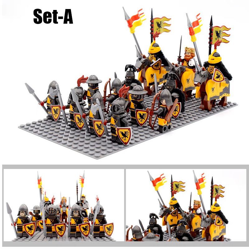 Medieval Knights Pouki Rider Army Minifigs Building Blocks Queen Weapon Soldiers Red Lion Legion Shield Model Children Toys Gifts