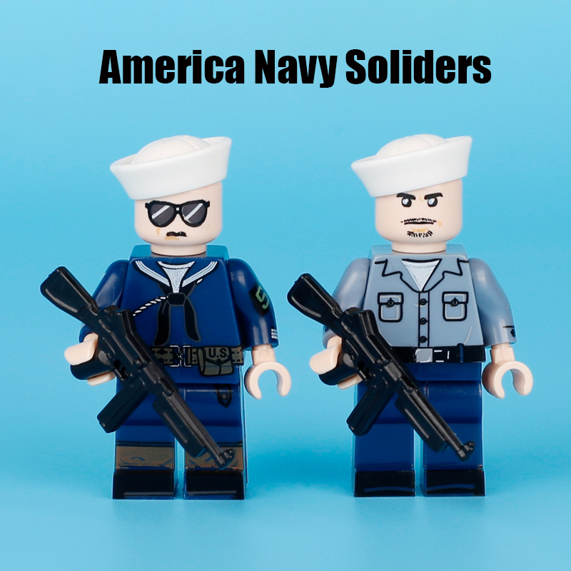 WW2 Military American Petty Officer Class Action Figures Soliders Building Blocks Navy Corporal Army Minifigs Children Gifts Toys