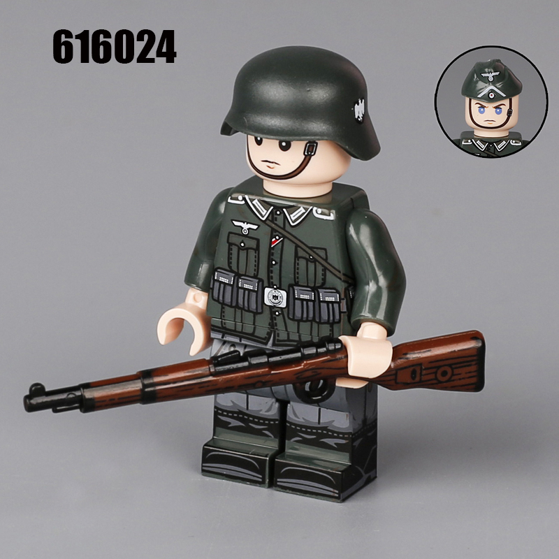  ﻿616021-606029 WW2 Military Soliders Action Figures German Offical Building Blocks Gun Weapon Minifigs War Toys Children Gifts WW1