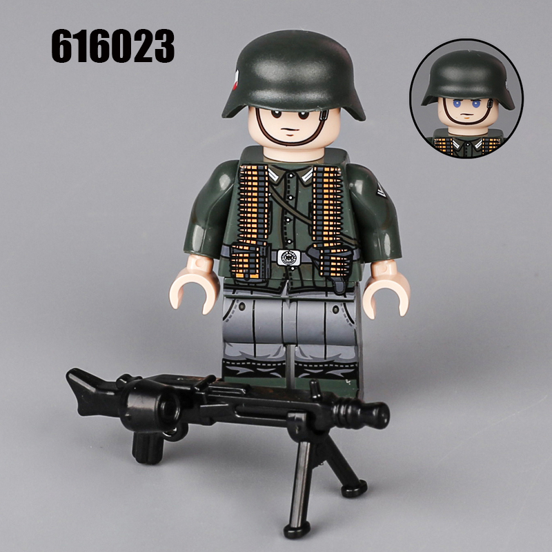  ﻿616021-606029 WW2 Military Soliders Action Figures German Offical Building Blocks Gun Weapon Minifigs War Toys Children Gifts WW1