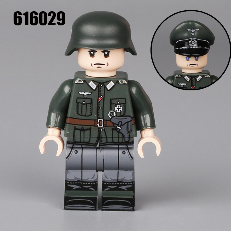  ﻿616021-606029 WW2 Military Soliders Action Figures German Offical Building Blocks Gun Weapon Minifigs War Toys Children Gifts WW1