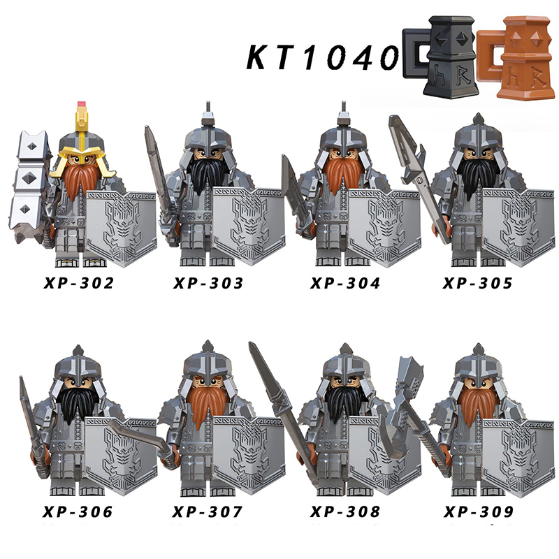 KT1040 Medieval Military Dwarf warrior Action Figures Goat Mountain Copper Basket Soliders Weapon Building Blocks Children Gifts Toys