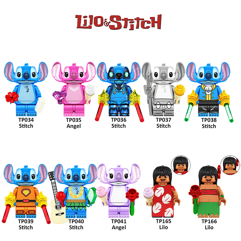 TP1005 Blue Stitch Pink Angie Cartoon Movie Series Anime Action Figure Building Blocks Toys Model Children Birthday Gifts TP165 TP166