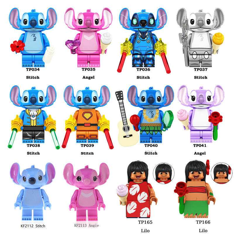 TP1005 Blue Stitch Pink Angie Cartoon Movie Series Anime Action Figure Building Blocks Toys Model Children Birthday Gifts TP165 TP166