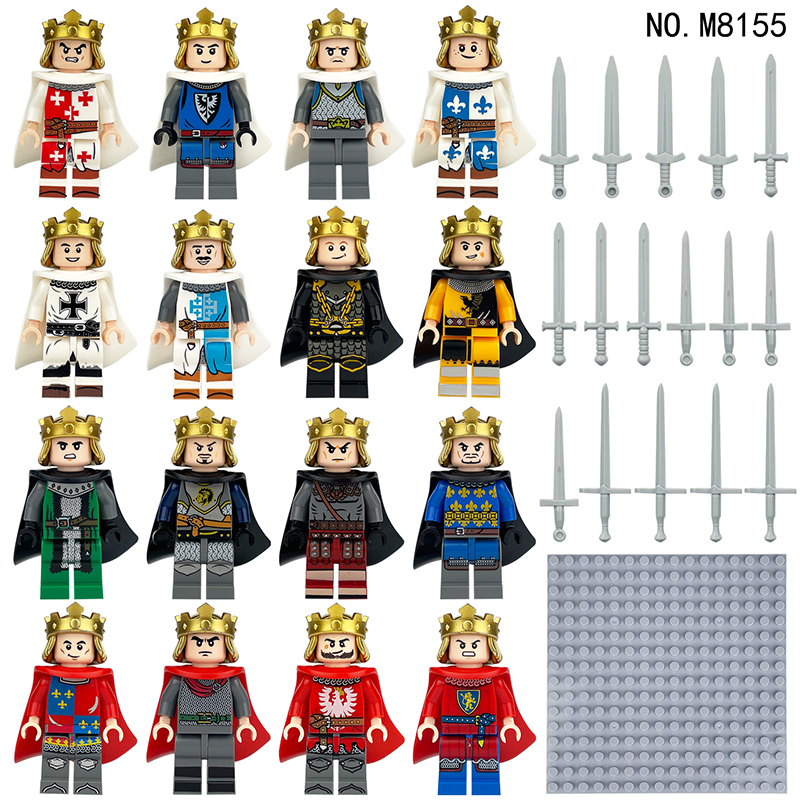 Medieval War Castle Knights European Soldiers Building Blocks Golden Crowned Blue Lion Army Weapons Duke Sword Toy Boy Children Gifts